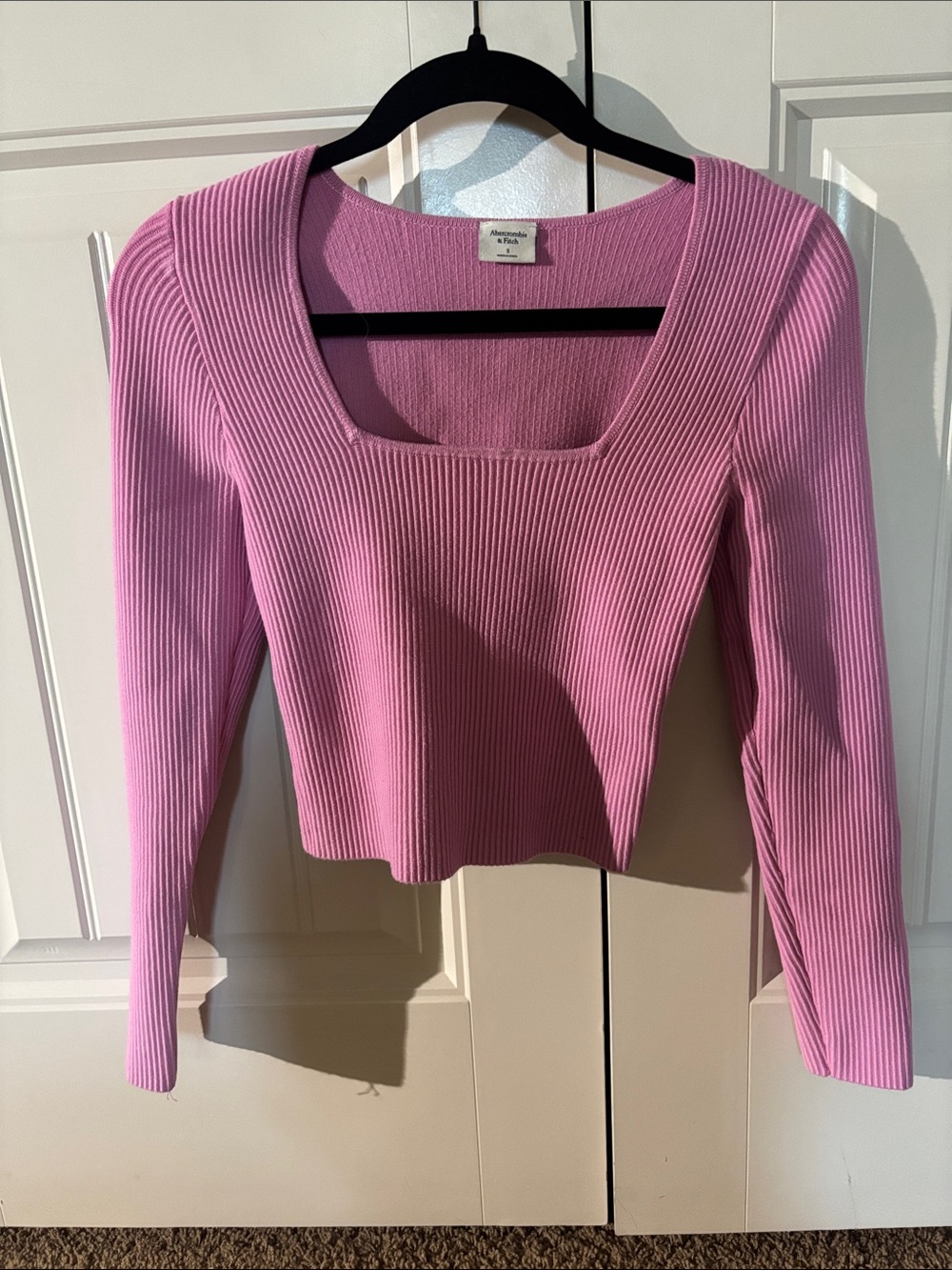 Abercrombie & Fitch Pink Ribbed Long Sleeve Square Neck Top